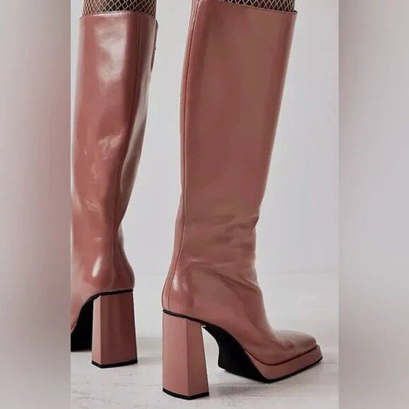 Free People Jeffrey Campbell Taysha Tall Boots Maximal Knee High Square Toe Pink - Picture 12 of 16